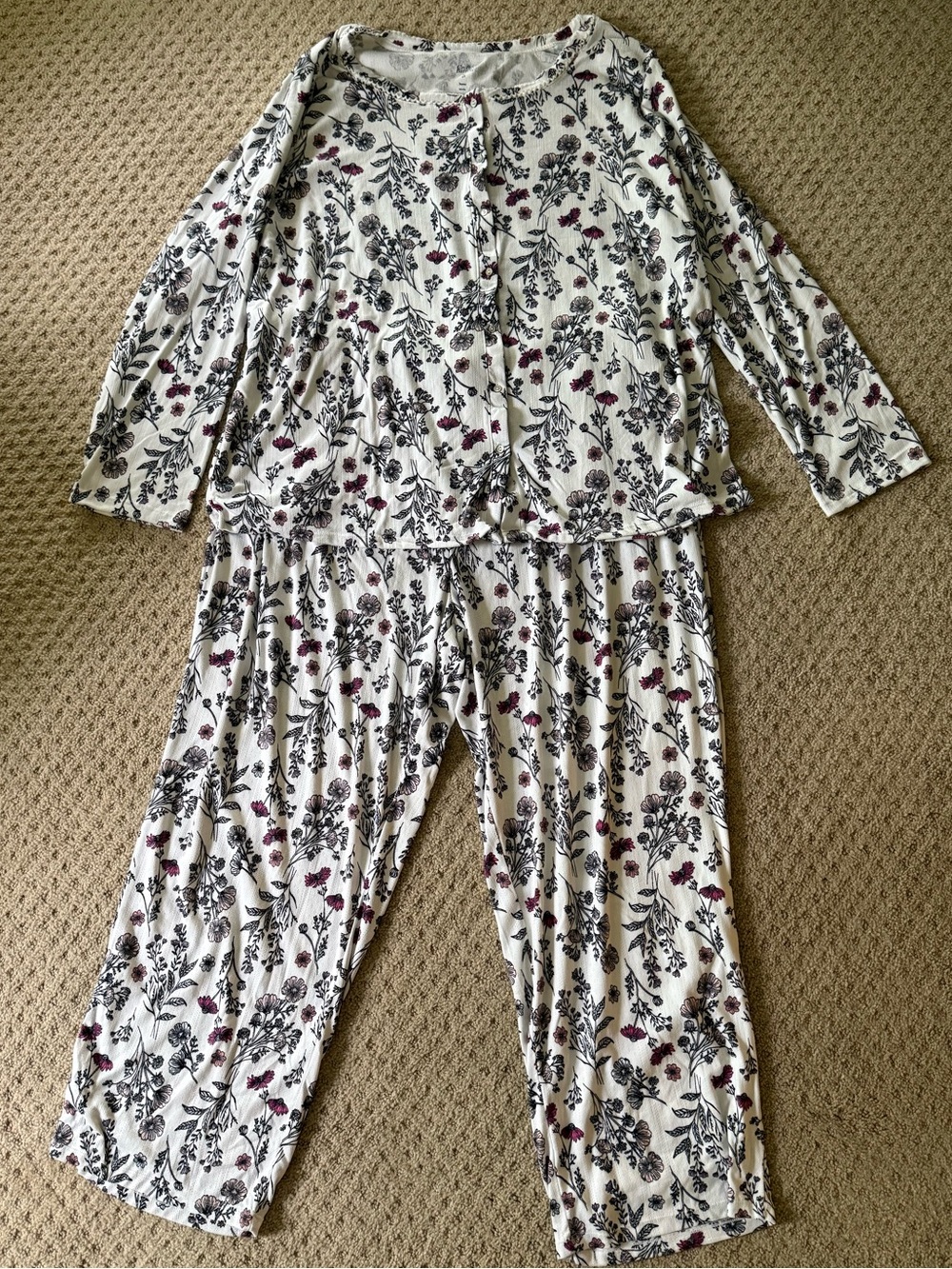 Croft & Barrow 2X Floral Pajama Set Button Front Soft Lounge Sleepwear